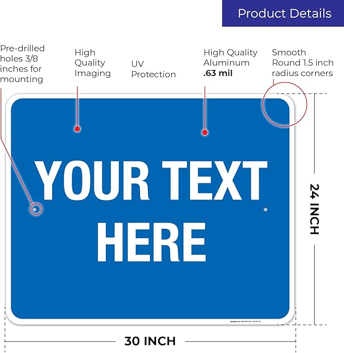 Personalized Custom Blue Background Customize for Office, Business, Workplace, Home, Airbnb, Delivery Sign, 24x30 Inches, Rust Free .063 Aluminum, Fade Resistant, Made in USA by Sigo Signs