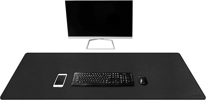 Mydours Extra Long PU Leather Desk Mat, 43.3" x 15.7", Waterproof Surface with Anti-Slip Suede Backing, Black - Extended Coverage for Monitors, Home Office Durable Scratch Resistant Desk Blotter