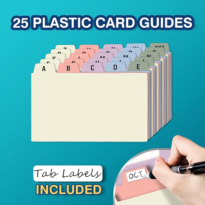 H4D 3x5 Index Card Holder with 100 Heavyweight Ruled Index Cards and 25 Plastic Dividers, Light Pink