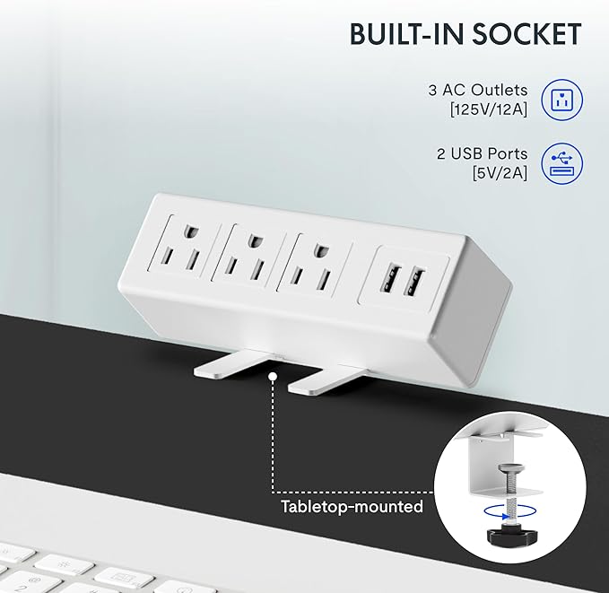 FLEXISPOT EN2 Whole-Piece Standing Desk with Clamp Power Strip, 48x24 Electric Stand Up Height Adjustable Desk with Cable Management (White Frame + 48" White Top)