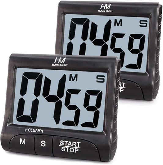 HOME MOST 2-Pack Large Display Kitchen Timer - 3" Digital Timer Magnetic Back Loud Alarm - Black Cooking Timers for Kitchen Teachers Students Games Meetings - Sports Timers for Workouts Exercise