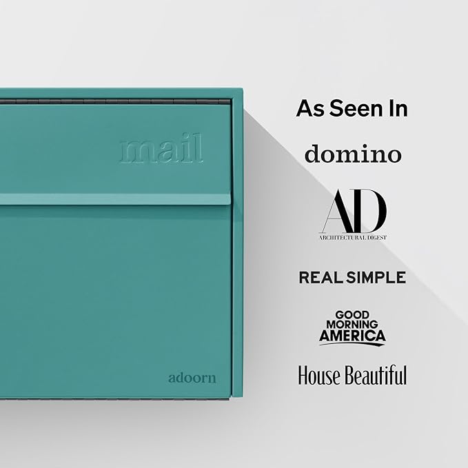 Wall Mount Mailbox - Small, Anti-Theft Locking Mailbox, Weatherproof Mailboxes for Outside The House, 13.5" H x 15" L x 5.5" D - Agean Sea