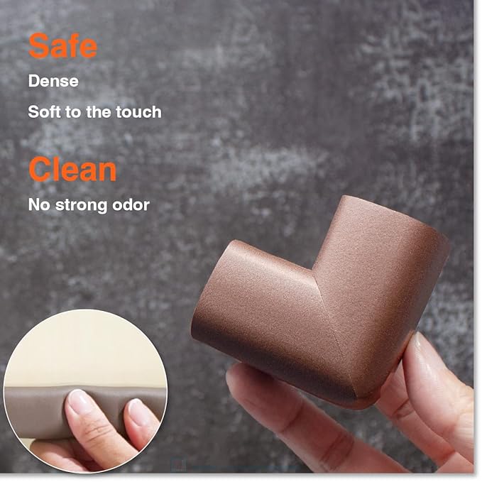 Roving Cove HeftyFit Edge Corner Protector Baby Proofing (Large 15ft Edge 4 Corners), Heavy-Duty, Soft NBR Rubber Foam, Furniture Fireplace Safety Bumper Guard, 3M Adhesive, Coffee Brown