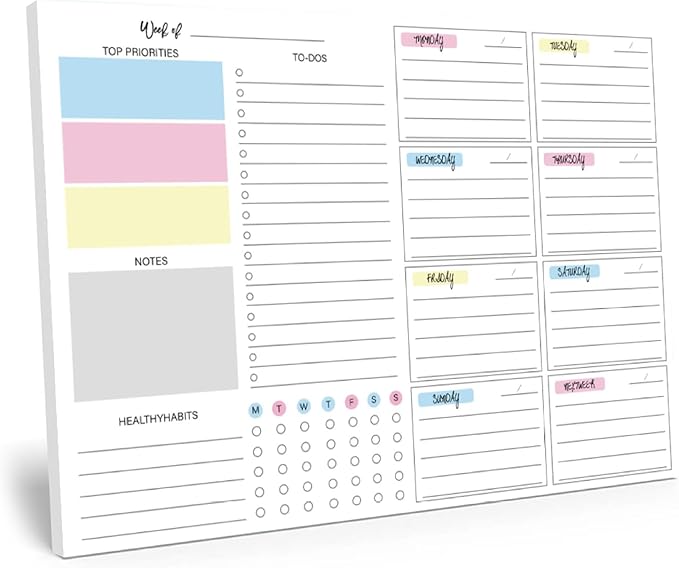 JAMIEKA 52Color Weekly Tearable Planners Pad for Efficient Time Management Goal Tracking On Paper Schedule Notepad for Student