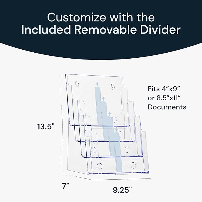 SimplyImagine Acrylic Brochure Holder, 4 Tier Clear Literature - 8.5 x 11 inches, Pamphlet Holder, Wall Mount/Countertop Plastic Flyer Display Stand Organizer for Display Flyer, Booklet, Document