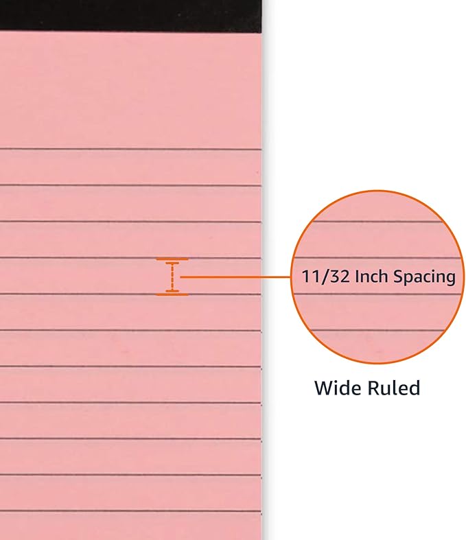 Amazon Basics Wide Ruled 8.5 x 11.75-Inch 50 Sheet Perforated Lined Writing Note Pads, Pack of 6, 300 Count, Multicolor