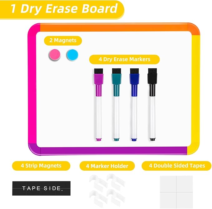 VUSIGN Small White Board Dry Erase, 8.5''x11'' Magnetic Dry Erase Board, Mini Whiteboard with Markers for Students, Fridge, Wall, Locker, Colorful Frame