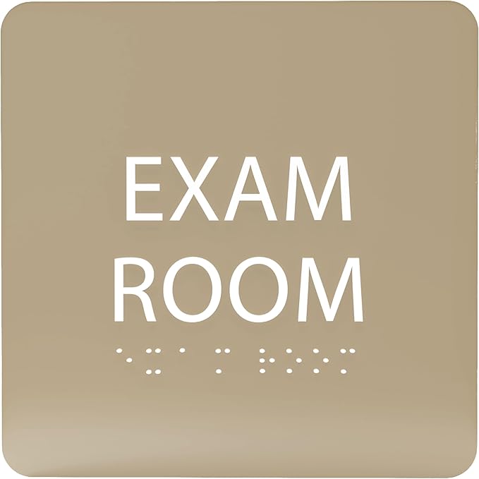 ADA CENTRAL SIGNS - 6" X6" Exam Room Sign - ADA Compliant Tactile Graphics Grade 2 Braille Text Acrylic Wall Signs - Educational Institution Directional Assistance Test Center Door Sign for Schools