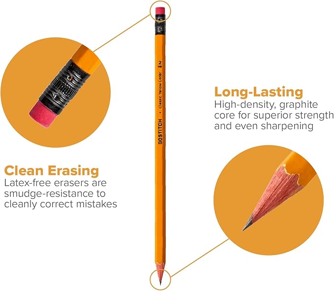 Bostitch Office Premium #2 Pencils, American Cedar Wood, Pre-Sharpened, HB Graphite, 96-Pack