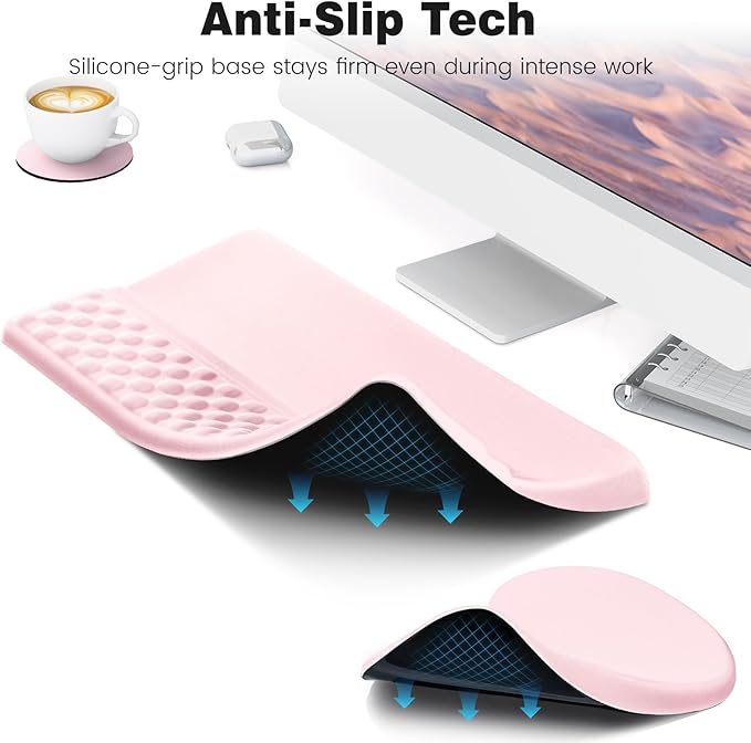 Ospelelf Ergonomic Mouse Pad and Keyboard Stand Wrist Rest Set, Memory Foam Comfort, Pain Relief for Typing, Office Desk Accessories, Pink
