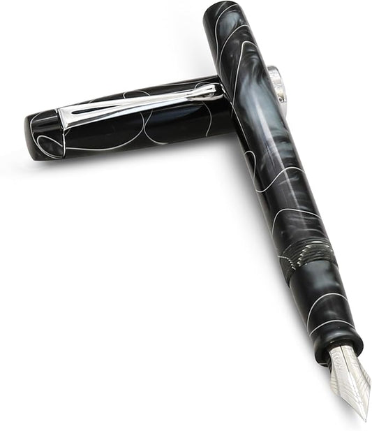 FPR Himalaya V2-Chrome Ultra Flex Nib Pen - Twist-Style Converter Filled Calligraphy Pens for Writing - Fancy Pens for Men & Women - Flex Fountain Pen w/Metal Clip & Cap Ring (Jade Smoke Acrylic)