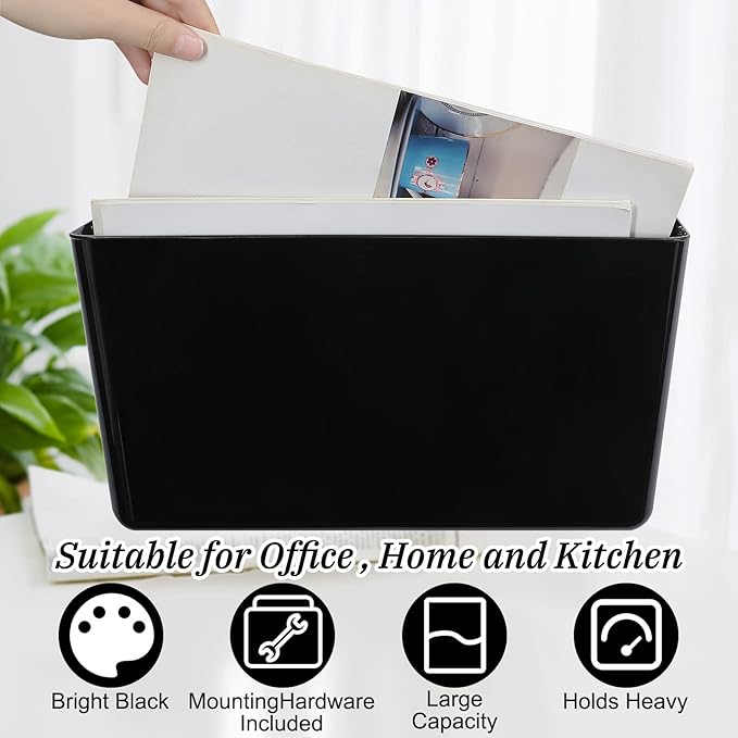 Colarr 8 Pcs Wall File Holder Organizer Plastic Wall Mount Mail Organizer with Screws Single Pocket Hanging Folder Paper Magazine Holder for Walls Office Home Classroom(Black)