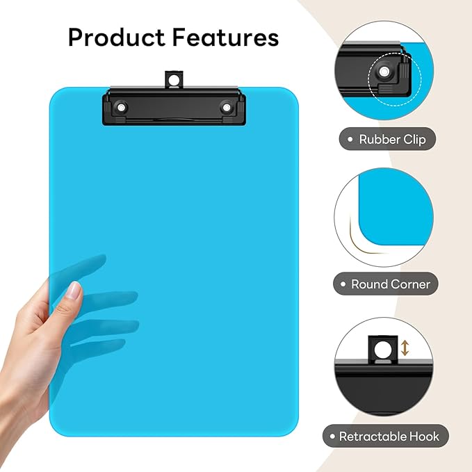 Zoenley A4 Plastic Clipboard Set of 12, Colorful 12.5 x 9 Letter Size for Classroom, Students, Teacher, Nurse, A4 Clear 8.5 x 11 Clip Board with Low Profile Black Clip, Office & School Supplies