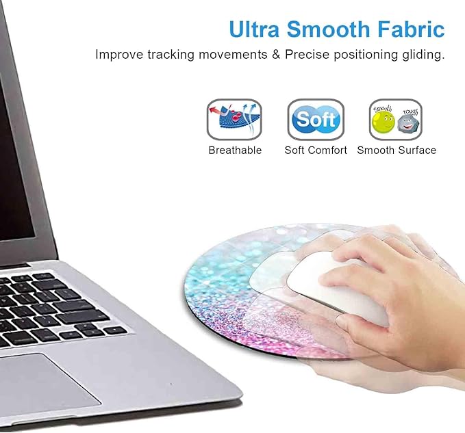 IMAYONDIA Kids Girls Mouse Pad for Laptop, Small Pink Blue Gradient Sparkle Mouse Pads Cute, Round Glitter Mousepads, Mini Travel Mousepad for Wireless Computer, Office Desk Accessories, 7.9 X 7.9 in