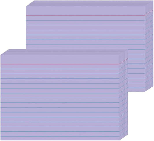 JINMIKEJI Purple Ruled Index Cards 5x7 Inch - 50 Pack Study Flash Cards for School, Office & Home, Durable Note Cards with Lines