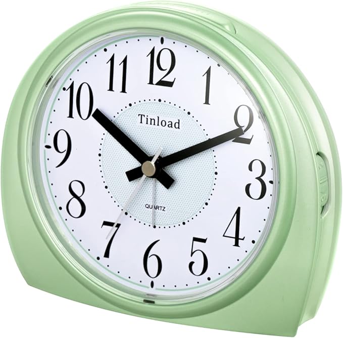 Tinload 5.5" Large Analog Alarm Clock Silent Non Ticking, Gentle Wake, Beep Sounds, Increasing Volume, Battery Operated Snooze and Manual Light, Easy Set