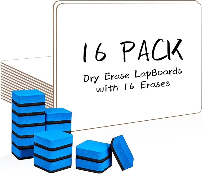 Dry Erase LapBoards, PANDRI 16 Pack Double Sided 12.5 x 9 Inch Whiteboards with 16 Erasers, Dry Erase Boards for Office Students Classroom Teacher Supplies