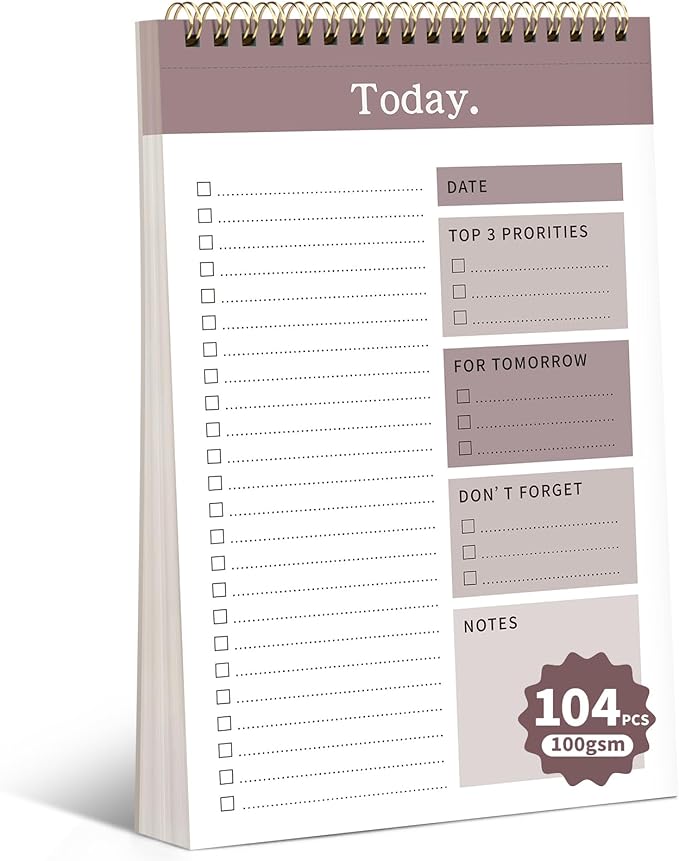 104 Pgs To Do List Notepad, 52 Undated Sheets Duplex-printed Daily Planner For Work Home School Office Desk Accessories Supplies & Goal Setting Tasks -Brown