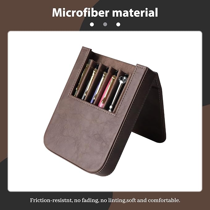 MIVLXLX Leather 6 Fountain Pen/Pencil Tray Case, Handmade, Magnetic Closure with Drawer Design, Gift Choice for Man/Woman/Office, 6 Slots（gray）