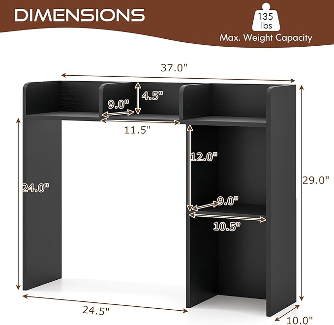 Tangkula Desktop Bookshelf, Countertop Storage Hutch with Shelves for Computer Desk, Desk 3-Tier Display Rack, Multipurpose Wood Desktop Hutch Storage Organizer for Dorm Office (Black,5 Shelves)