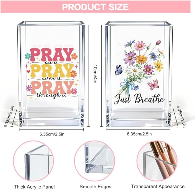 Vgrti Just breathe 2 Pack Acrylic Cosmetic Pencil Pen Holder Cup, Hope Inspirational Makeup Brush Organizer Holder, Women Faith Gifts, Christian Encouragement Gifts for Women Mom Daughter Teacher