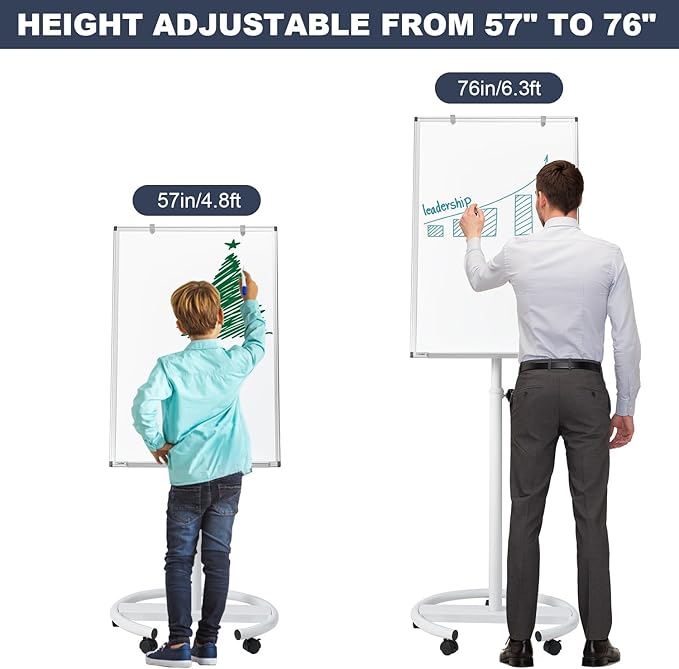 Mobile Whiteboard, 36x24 Inches Standing White Board on Wheels, Portable Magnetic Dry Erase Board with Stand, Height Adjustable Easel Style Rolling Whiteboard for Classroom, Office, Teacher, Home