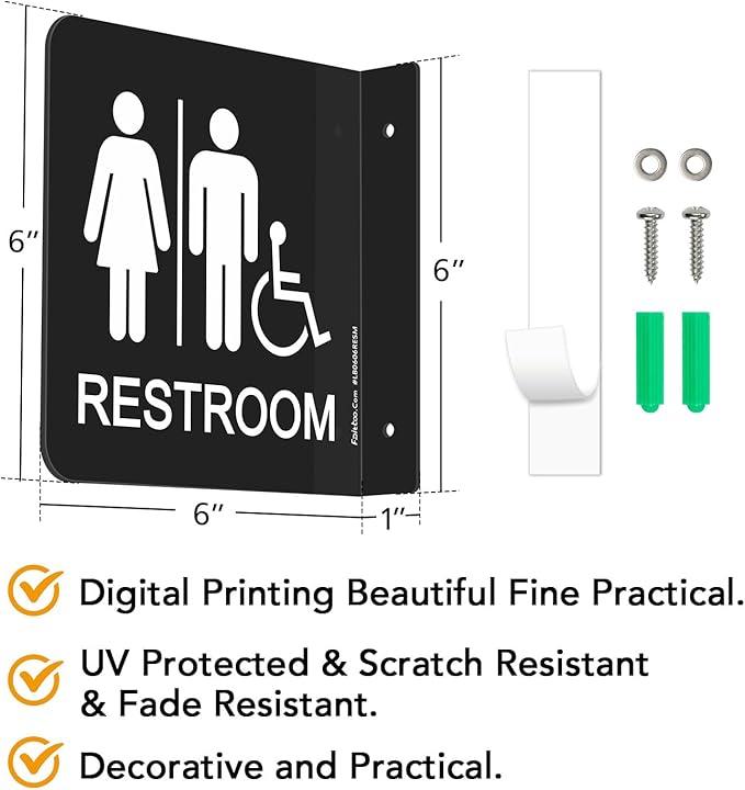 Faittoo Restroom Sign, Bathroom Signs, (4 Pack) 6 x 6 Inches Acrylic Sign, for Office or Business Bathroom and Toilet Door or Wall Decor, Indoor Outdoor Use (Men and women with Handicap)