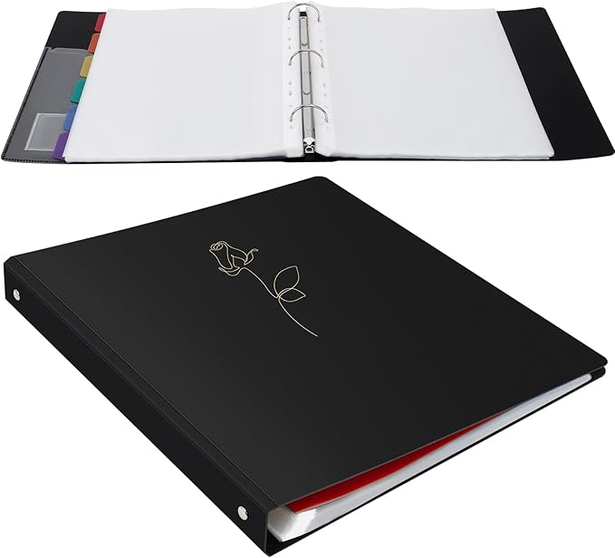 Uquelic 50-Pocket Binder with Plastic Sleeves for Letter/A4 Size(11" x 8.5"), Golden Rose Printed Cover, Document Binder Organizer for Papers, Certificates and Artwork with Rainbow PP Divider Pages