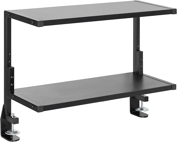 VIVO Clamp-on 24 inch Above or Below Desk 2-Tier Shelving Unit for Table Accessories, Gaming Devices, and More, Storage Tray, Desktop Organizer, Black, STAND-SHELF24C