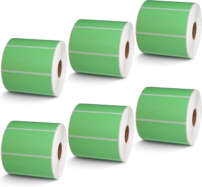 BETCKEY - 3" x 1.5" Barcode Shipping & Address Labels Compatible with Zebra & Rollo Label Printer,Premium Adhesive & Perforated[Green, 6 Rolls, 5700 Labels]
