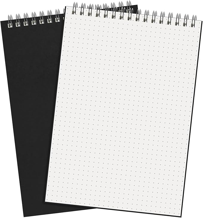 Engrowtic Dot Grid Notebook Top Spiral Notebook A5 Size Bullet Dotted Paper Hardcover Dot Journal 8.3''x 5.8'' 140 Pages Spiral Notepads for Sketching Drawing Writing School Office(Black,2 Pcs)