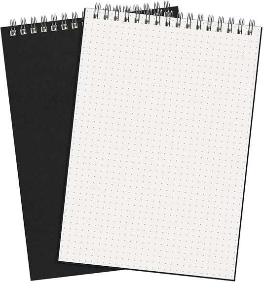 Engrowtic Dot Grid Notebook Top Spiral Notebook A5 Size Bullet Dotted Paper Hardcover Dot Journal 8.3''x 5.8'' 140 Pages Spiral Notepads for Sketching Drawing Writing School Office(Black,2 Pcs)