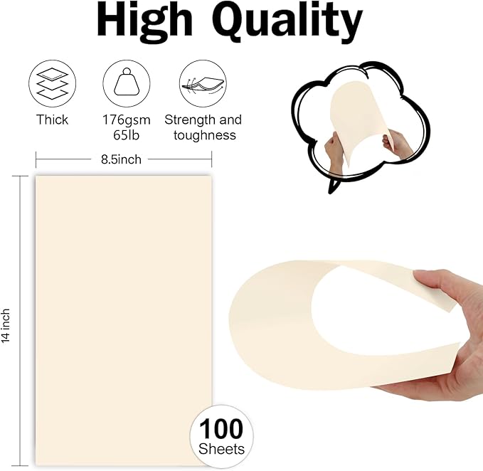 8.5x14 Cream Cardstock, 65lb Legal Size Card Stock 100 Sheets, Goefun Heavyweight Cardstock Printer Paper for Arts and Crafts, Posters, Brochures, Menus, Cards, Covers