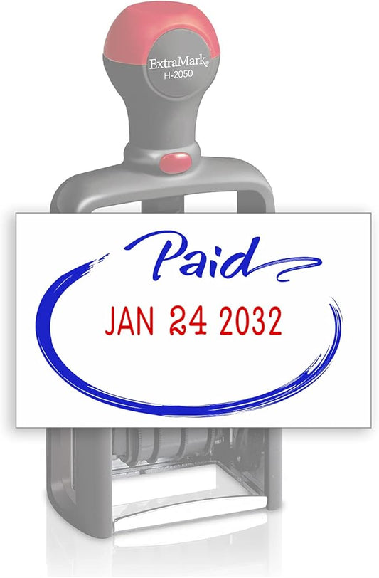 Heavy Duty Style Office Date Stamp with Paid - Self Inking Dater - Style C - Blue & Red Ink Color