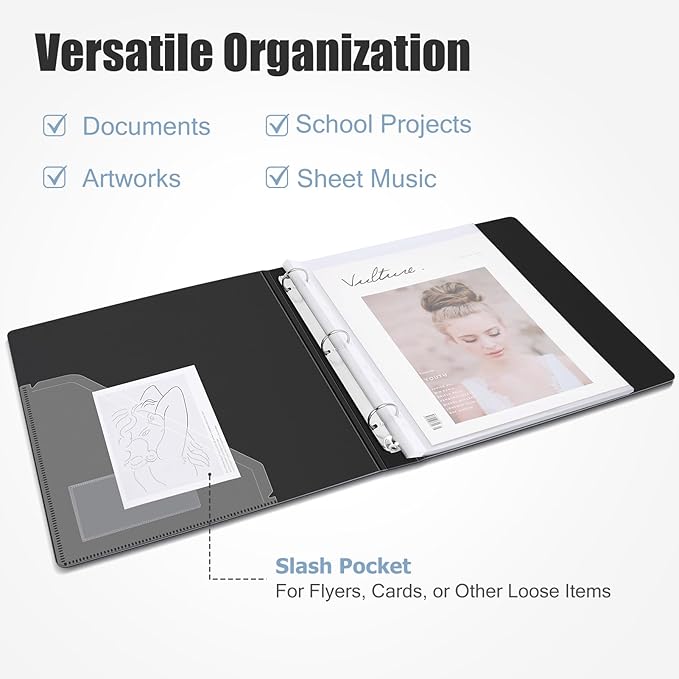 Uquelic 50-Pocket Binder with Plastic Sleeves for Letter/A4 Size(11" x 8.5"), Golden Leaf Printed Cover, Document Binder Organizer for Papers, Certificates and Artwork with Rainbow PP Divider Pages