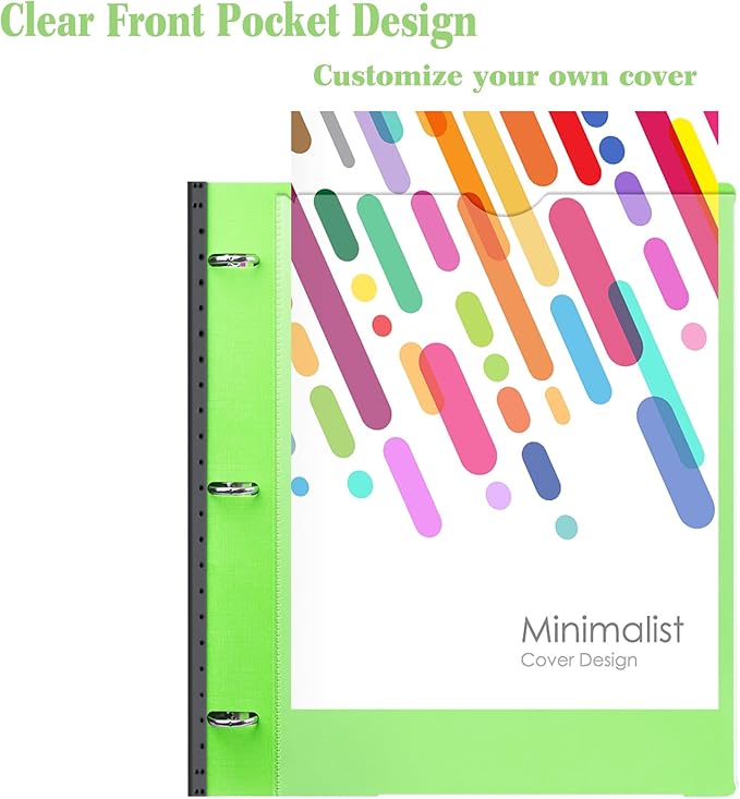 INFUN 1 Inch Telescoping 3 Ring Binder - 1PCS,Flexible Round Binder with Customizable Front Cover and Clear Catalog Pocket, 1 Inch Rings, 225 Sheet Capacity- Green