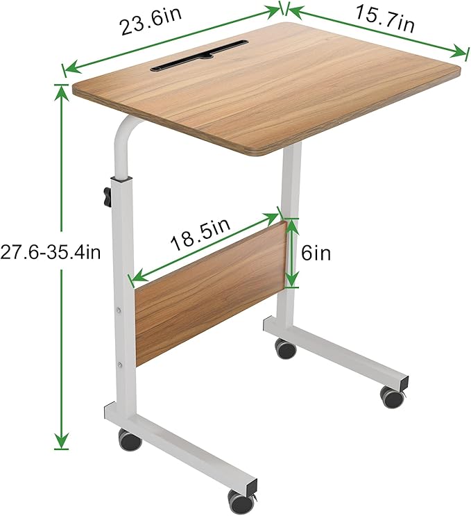 Rolling Laptop Desk Stand Up Desk Adjustable Mobile Laptop Desk, DlandHome 23.6 Inches Medium Size Side Table, Movable w/Tablet Slot & Wheels, Portable Stand for Bed Sofa Oak