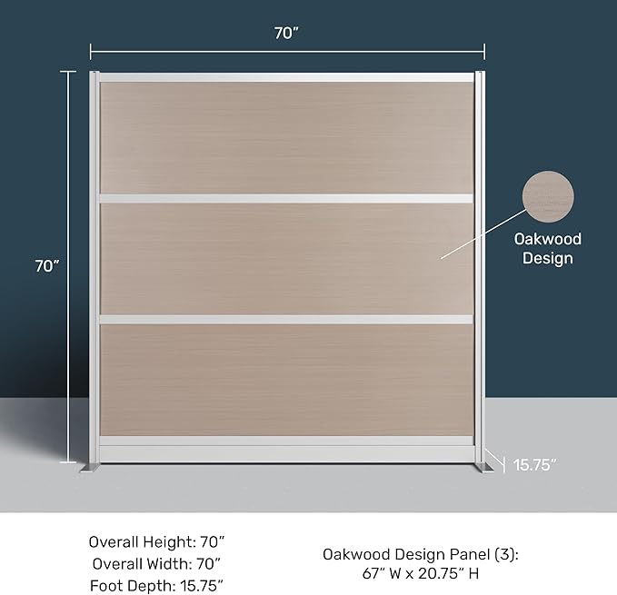Stand Up Desk Store Oakwood Aesthetic Modular Walls | Room Divider Wall with Durable Woodgrain-Inspired Finish | Modular Office Partition Wall for Offices, Classrooms, and Coworking 70" W x 70" H