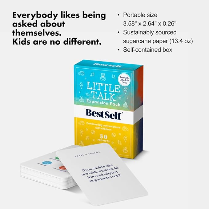 BestSelf Conversation Cards for Kids - Little Talk Expansion Pack - 50 Prompts, Ideal Classroom Must Haves and Therapy Tools, Social Skills Activities and Fun Conversation Starters for Kids