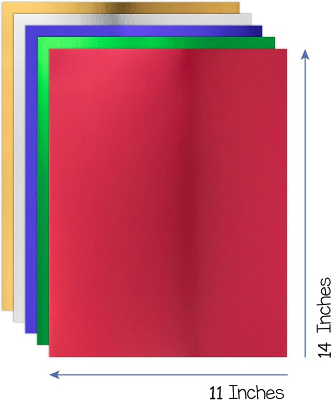 Hygloss Products Metallic Cardstock Sheets - 25 Sheets, 11” x 14” - 5 Assorted Colors - Sturdy 10 pt. - Foil Paper for Crafts, Scrapbooking, Posters & Decorations