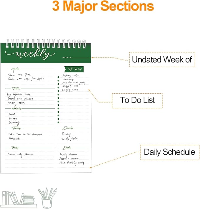 Weekly Planner Notebook, To Do List Notepad with 52 Undated Sheets 6.9"×9.8" - Weekly Organizer for Women & Man, Work, Study, and Daily Life, B5-DG