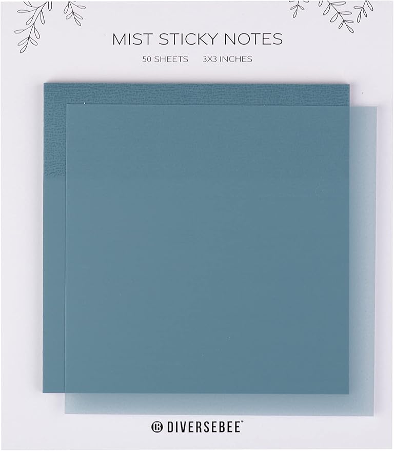 DiverseBee 50 Sheets Pastel Transparent Sticky Notes, 3x3” Clear Sticky Tabs, Translucent Page Flags Book Markers Stickers, Planner Accessories, Bible Journaling Study Office School Supplies (Mist)