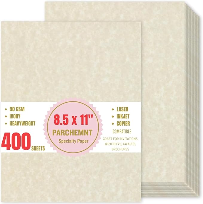400 Sheets 8.5 x 11 In Parchment Paper 100 GSM Double-Sided Certificate Paper, Printer-Friendly Stationery Paper for Writings, Resumes, Invitations, Letters, Crafts, Awards & Diplomas, Ivory