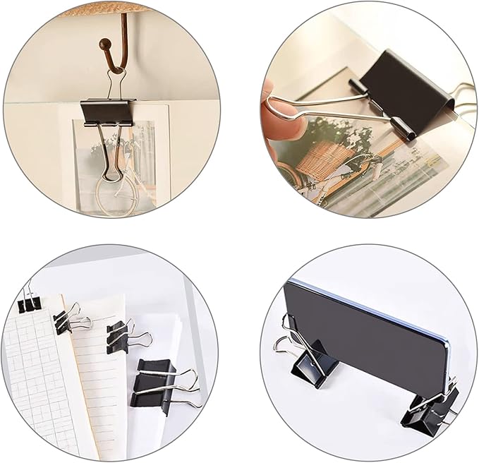 Binder Clips Assorted Sizes Paper Clamps, XLarge, Large, Medium, Small, Mini, 100Count Black Paper Clips Office File Supplies, Meet a Variety of use Scenarios