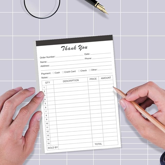 Thank You Receipt Book - 5.5" x 8.5" Cardboard 2-Part Carbonless Sales Invoice Book, 50 Sheets Invoice Pad with Cardboard for Small Business