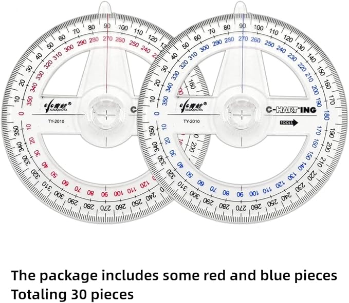 360° Protractor Pack of 30 Protactors Plastic Protractor Math Protractors Clear Protractor Ruler Drafting Tools Circle Protractor for Geometry