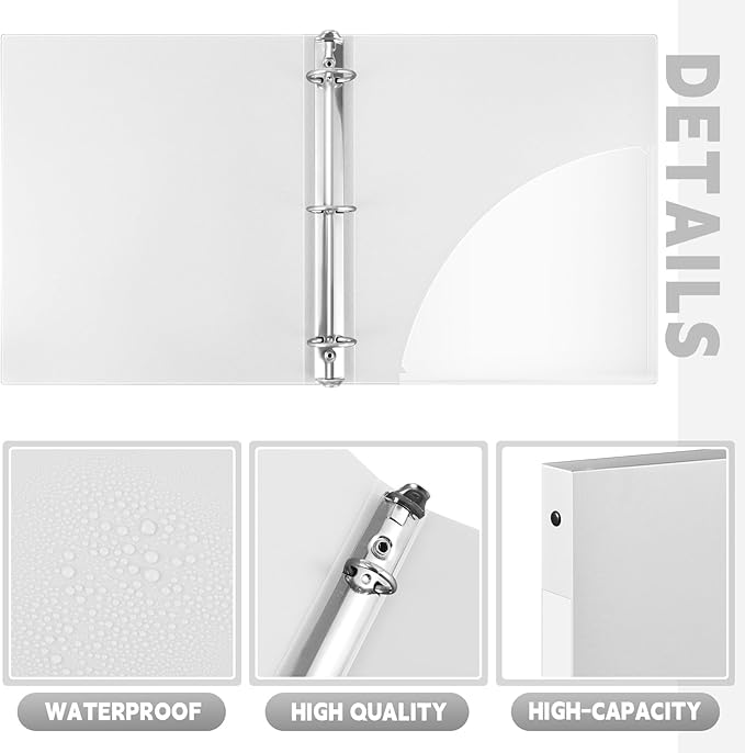 Henoyso 48 Pcs 3 Ring Binder 0.5 Inch Round Fits Letter Size 8.5'' x 11'' Paper Plastic Flexible Binder Bulk Holds 140 Sheets with 1 Pockets Versatile Organizer for Home Office School (White)