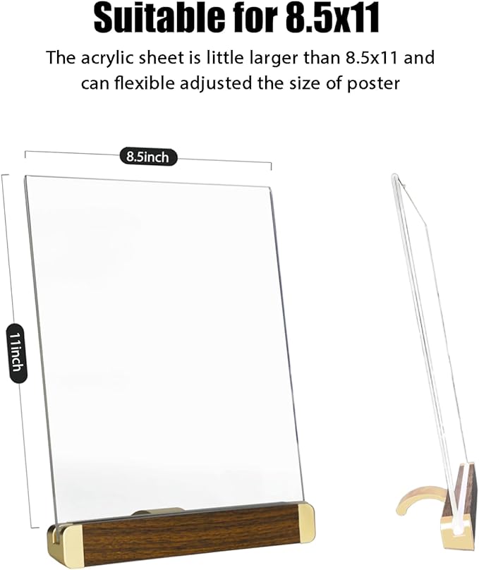 8.5 x 11 Menu Holder, Acrylic Table Menu Stand, Classic Wooden Sign Holder, Double Sided Display Table Top Paper Holder, for Bar, Cafe, Restaurant, Store, Certificate, Document (Vertical, 2pack)
