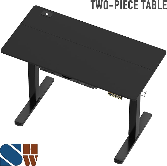 SHW 48-Inch Electric Height Adjustable Standing Desk with Drawer, Memory Preset and Cable Management Tray, Black