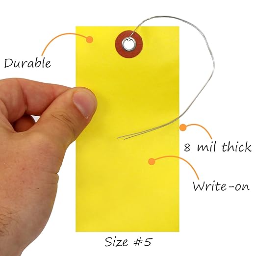 SmartSign Blank Tyvek Shipping Tags with Wire, Size #5 | 4 3/4" x 2 3/8", Pack of 100, Yellow, Made in USA